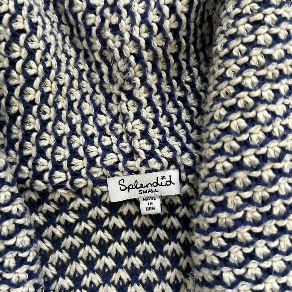 Splendid blue & white open front cardigan with pockets size small made in USA